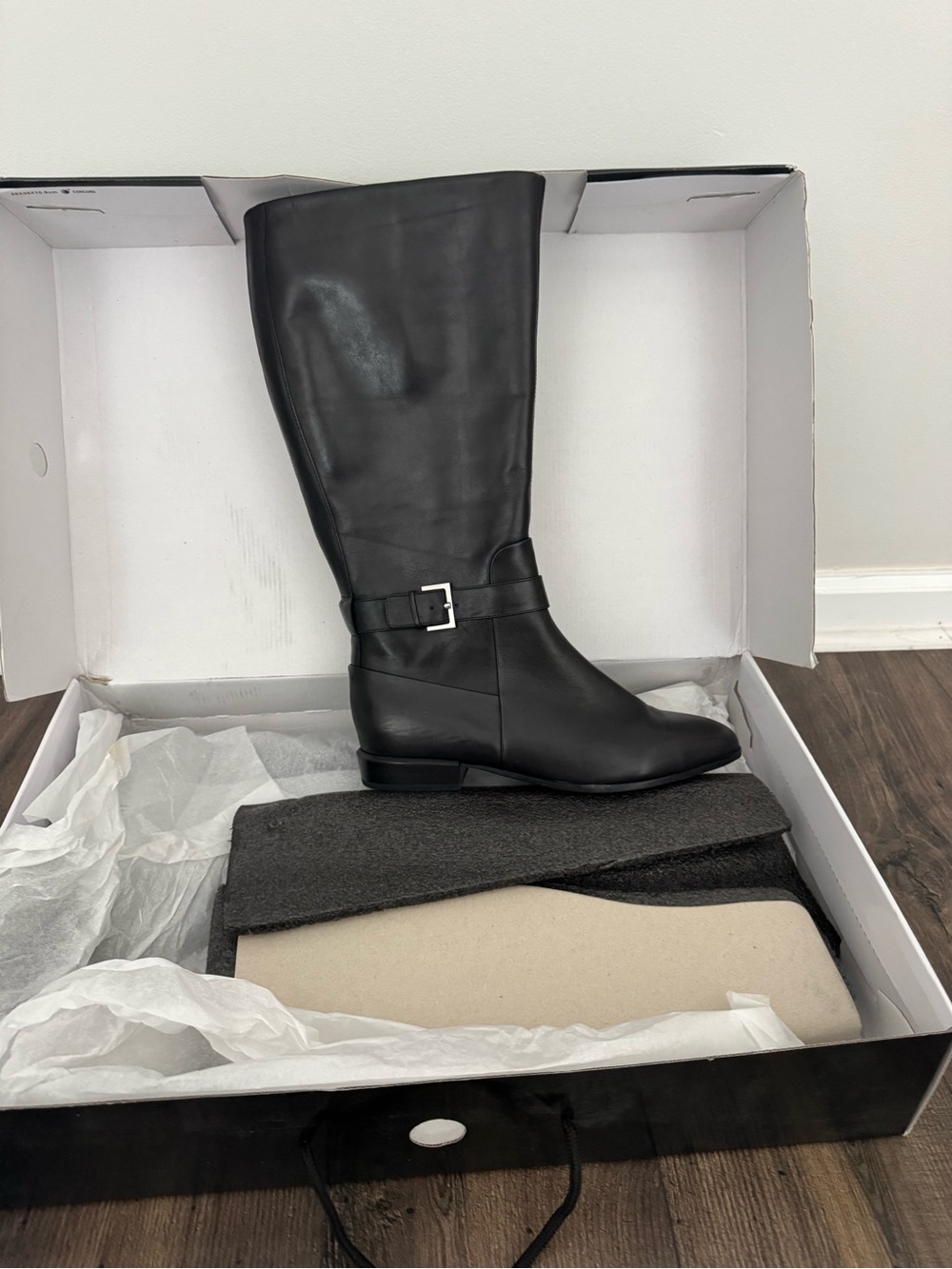 Nine West Black Leather Tall Riding Boots with Buckle
